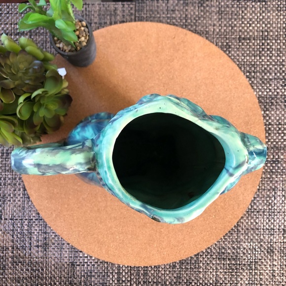 Vintage MCM Green and Teal Glazed Ceramic Pitcher - Picture 5 of 6